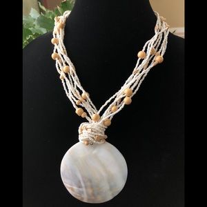 Natural seed bead wood shell necklace
